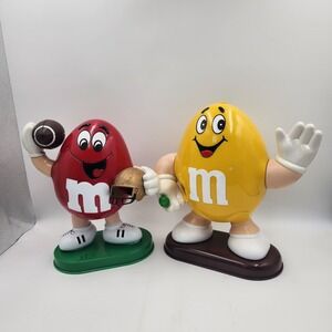 M&Ms Candy Dispenser Lot Red Football Player 1995 Yellow Waving 1991 Vintage